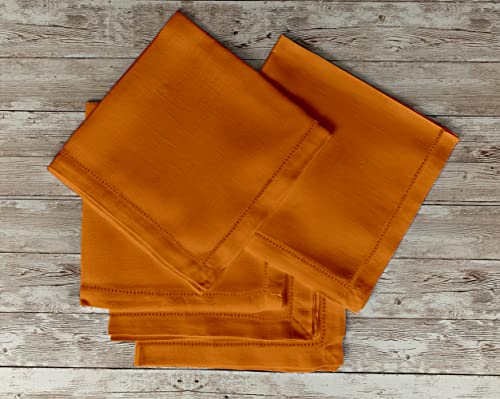 Lushomes Table Napkins, Orange Dinner Napkins Folding with Hole Stitch for Homes Restaurant, Bar, Cafe, Or Events, Kitchen Napkins Cotton, For Dining Tables (Pack of 12, 17 inch x 17 inch)