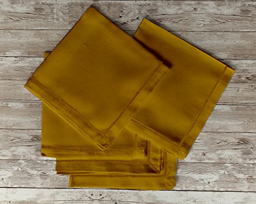 Lushomes Table Napkins, Mustard Yellow Dinner Napkins Folding with Hole Stitch for Homes Restaurant, Bar, Cafe, Or Events, Kitchen Napkins Cotton, For Dining Tables (Pack of 12, 17 inch x 17 inch)