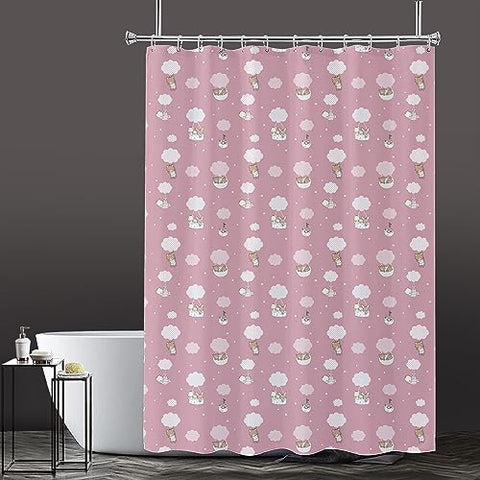 Lushomes shower curtain, Pink Teddy Kids Printed, Polyester waterproof 6x6.5 ft with hooks, non-PVC, Non-Plastic, For Washroom, Balcony for Rain, 12 eyelet & 12 Hooks (6 ft W x 6.5 Ft H, Pk of 1)