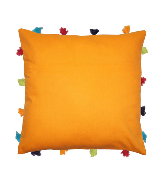 Lushomes cushion cover 16x16, boho cushion covers, sofa pillow cover, cushion covers with tassels, cushion cover with pom pom (16x16 Inches, Set of 1, orange)
