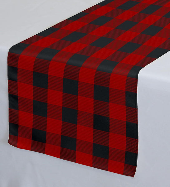 Lushomes Table Runner, Buffalo Checks Royal Red and Black Crochet Ribbed table runner for 6 seater dining table (Single Layer, 13 x 72”, 33 x 183 cms)