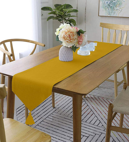 Lushomes Dark Yellow Classic Cotton Dining Table Runner with Coordinating Cotton Tassel, table runner for 6 seater dining table, for centre table,  for dining table (Single Pc, 13” x 72”, 33 x 183 Cms)
