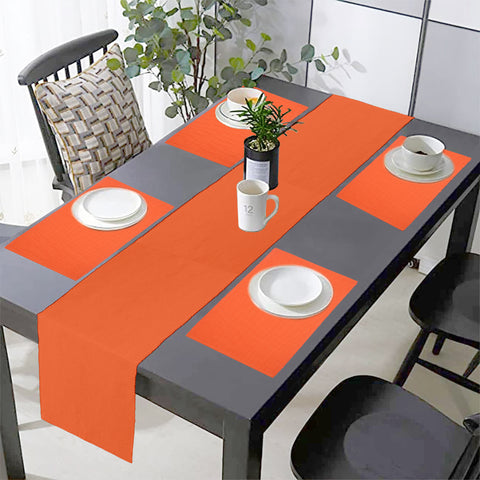 Lushomes Table Mat & Table Runner Set, Dining table mats 4 pieces in Size 13x19 Inches, 1 table runner 4 seater In Size 13x51 Inches, dining table accessories for home, For dining(Pack of 5, Orange)