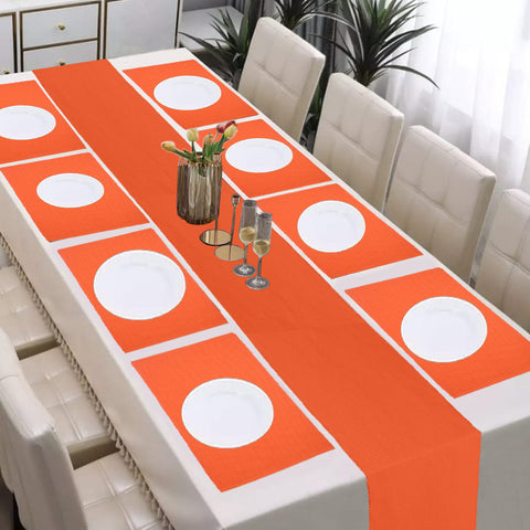 Lushomes Table Mat & Table Runner Set, Dining table mats 8 pieces in Size 13x19 Inches, 1 table runner 8 Seater In Size 13x98 Inches, dining table accessories for home, For dining(Pack of 9, Orange)
