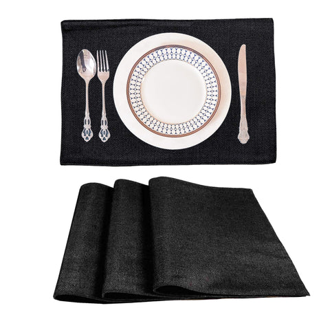 Lushomes Jute Table Mat, Black Dining Table Mat, table mats set of 4, Also Used as kitchen mat, fridge mat, cupboard sheets for wardrobe, Jute Place mats (Pack of 4, 12x18 Inches, 30x45 Cms)