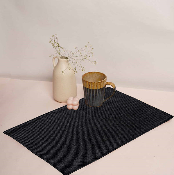 Lushomes Jute Table Mat, Black Dining Table Mat, table mats Set of 6, Also Used as kitchen mat, fridge mat, cupboard sheets for wardrobe, Jute Place mats (Pack of 6, 12x18 Inches, 30x45 Cms)
