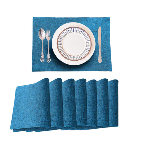 Lushomes Jute Table Mat, Turquoise Blue Dining Table Mat, table mats Set of 8, Also Used as kitchen mat, fridge mat, cupboard sheets for wardrobe, Jute Place mats (Pack of 8, 12x18 Inches, 30x45 Cms)