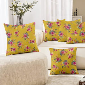 Lushomes cushion covers 12 inch x 12 inch, boho cushion covers, cusion covers for sofa 12"12, square pillow cover, throw pillow cover, Polyester Twill (Pack of 5, 12x12 Inch, Yellow Flowers)