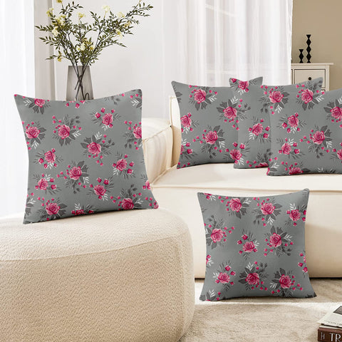 Lushomes cushion covers 16 inch x 16 inch, boho cushion covers, cusion covers for sofa 16" 16, square pillow cover, throw pillow cover, Polyester Twill (Pack of 5, 16x16 Inch, Grey Flowers)