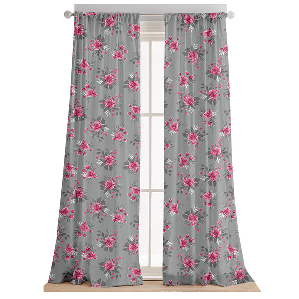 Lushomes curtains 7 feet long set of 2, door curtains 7 feet, door curtain, curtains for bedroom, Semi sheer curtains, rod pocket curtains (Pack of 2, 57x84 Inch, Grey Flowers)