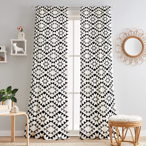 Lushomes curtains 8 feet long set of 2,door curtains 8 ft, door curtain, curtains for bedroom, Semi sheer curtains, rod pocket curtains (Pack of 2, 57x96 Inch, Beige Coffee Geomertic)