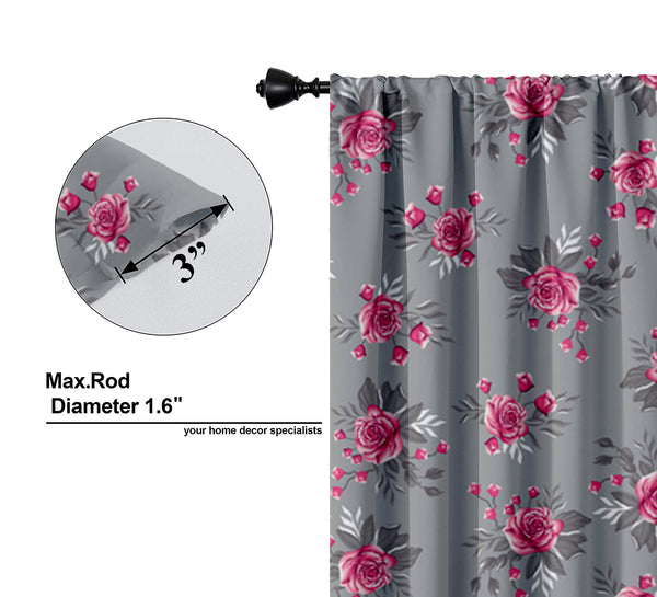 Lushomes curtains 8 feet long set of 2, door curtains 8 ft, door curtain, curtains for bedroom, Semi sheer curtains, rod pocket curtains (Pack of 2, 57x96 Inch, Grey Flowers)