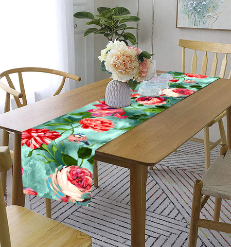 Lushomes table runner, Printed Red & Pink Flower Rectangular Runner, table runner for 6 seater dining table, for Living Room, for Center Table for Coffee Table, Cotton Runner (13x72 Inches,PK of 1)