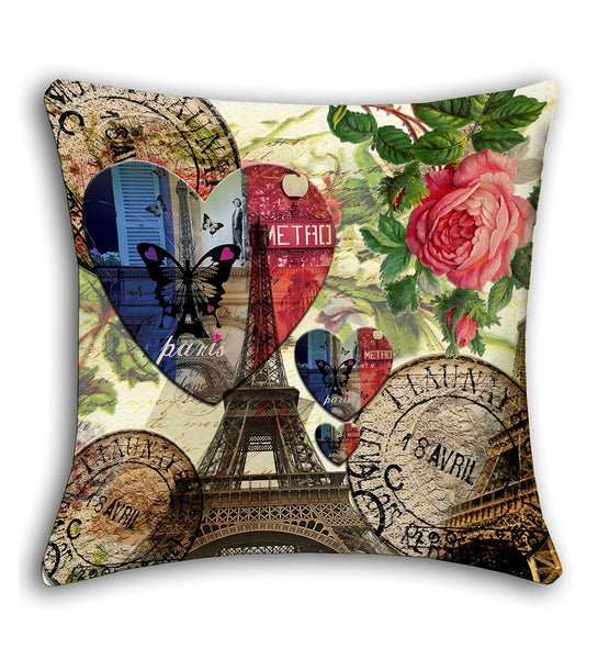 Lushomes cushion covers 16 inch x 16 inch, cusion covers for sofa 16" 16 Digital Printed Paris Love Square Festive and Ethnic Cushion Covers (5 Pcs, Size: 16''x16'')