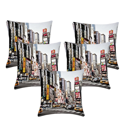 Lushomes cushion covers 16 inch x 16 inch, cusion covers for sofa 16" 16 Digital Printed Times Square Square Festive and Ethnic Cushion Covers (5 Pcs, Size: 16''x16'')
