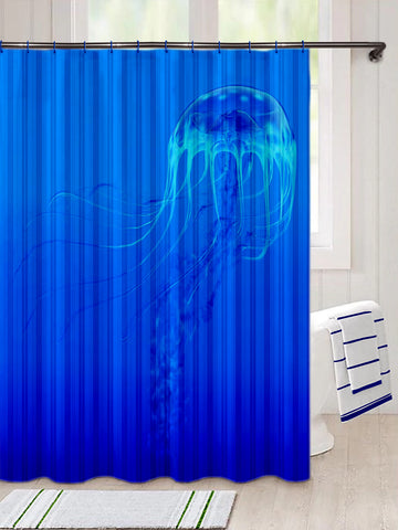 Lushomes shower curtain, Jelly Fish Printed, Polyester waterproof 6x6.5 ft with hooks, non-PVC, Non-Plastic, For Washroom, Balcony for Rain, 12 eyelet & no Hooks (6 ft W x 6.5 Ft H, Pk of 1)