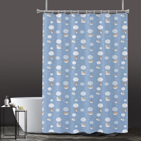 Lushomes shower curtain, Blue Teddy Kids Printed, Polyester waterproof 6x6.5 ft with hooks, non-PVC, Non-Plastic, For Washroom, Balcony for Rain, 12 eyelet & 12 Hooks (6 ft W x 6.5 Ft H, Pk of 1)