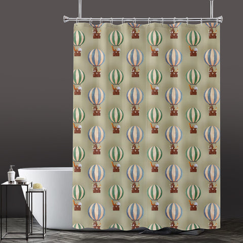 Lushomes shower curtain, Yellow Air Balloon Kids Printed, Polyester waterproof 6x6.5 ft with hooks, non-PVC, Non-Plastic Balcony for Rain, 12 eyelet & 12 Hooks (6 ft W x 6.5 Ft H, Pk of1)