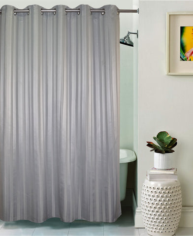 Lushomes shower curtain, Striped Grey bathroom curtains, Polyester waterproof 6x6.5 ft with Metal 10 Eyelets, non-PVC, Non-Plastic, For Washroom, Balcony for Rain, (Size: 6 ft W x 6.5 Ft H, Pk of 1)