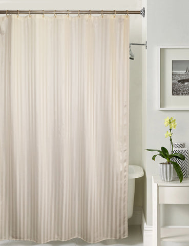 Lushomes shower curtain, Striped Cream Satin Stripe, Polyester waterproof 6x6.5 ft with hooks, non-PVC, Non-Plastic, For Washroom, Balcony for Rain, 12 eyelet & Hooks (6 ft W x 6.5 Ft H, Pk of 1)