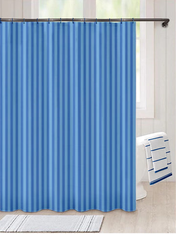 Lushomes shower curtain, Striped Blue Satin Stripe, Polyester waterproof 6x6.5 ft with hooks, non-PVC, Non-Plastic, For Washroom, Balcony for Rain, 12 eyelet & Hooks (6 ft W x 6.5 Ft H, Pk of 1)