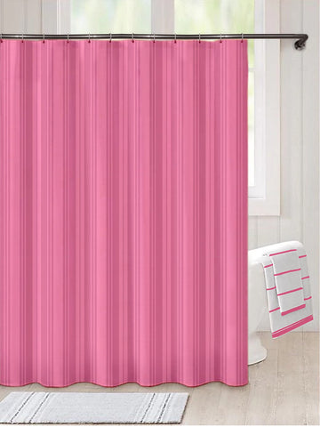 Lushomes shower curtain, Striped Pink Thin Stripe, Polyester waterproof 6x6.5 ft with hooks, non-PVC, Non-Plastic, For Washroom, Balcony for Rain, 12 eyelet & Hooks (6 ft W x 6.5 Ft H, Pk of 1)