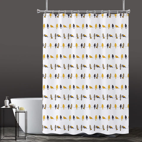 Lushomes Bathroom Shower Curtain with 12 Hooks and 12 Eyelets, Printed Bird Bathtub Curtain, Non-PVC, Water-repellent bathroom Accessories, Yellow, 6 Ft H x 6 FT W (72 Inch x 72 Inch, Single Pc)