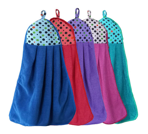 Wash Basin Hanging Towel for Kitchen Microfiber, Set of 5 Pcs, Napkins with Tie for Kitchen/Bathroom, Soft Absorbent & Quick Dry, hand towel for wash basin (47 x 30 cm, Multicolor)