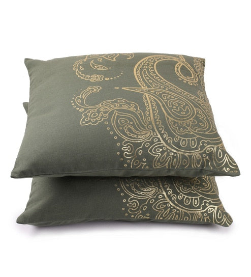 Lushomes Cushion covers 16 inch x 16 inch, Sofa Cushion Cover, Foil Printed Sofa Pillow Cover (Size 16 x 16 Inch, Set of 2, Green)