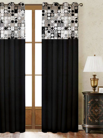 Lushomes Cotton Curtains, Cotton Black Coins Printed Cotton Curtains for Living Room/Home with 8 Eyelets & Printed Tiebacks for Door, door curtains 7.5 feet,  Size: 54x90 Inches,Pack of: 1