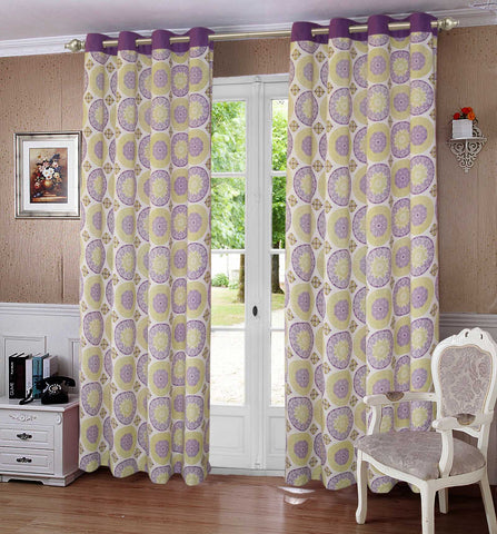 Lushomes Door Curtain, Cotton Bold Purple Printed Cotton Curtains for Living Room/Home with 8 Eyelets & Printed Tiebacks, Door Curtain, Curtain 7.5 Feet, Screen for Window, (54x90 Inches, Set of 1)