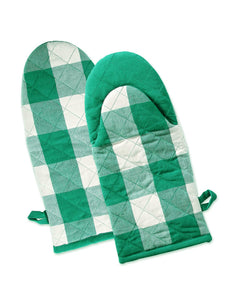 Lushomes oven gloves heat proof, Buffalo Checks microwave gloves Frog Style, oven accessories, microwave hand gloves (Pack of 2, 6 x 13 Inches) (Green)
