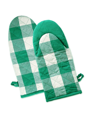 Lushomes oven gloves heat proof, Buffalo Checks microwave gloves Frog Style, oven accessories, microwave hand gloves (Pack of 2, 6 x 13 Inches) (Green)