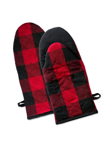 Lushomes oven gloves heat proof, Buffalo Checks microwave gloves Frog Style, oven accessories, microwave hand gloves (Pack of 2, 6 x 13 Inches) (Red & Black)
