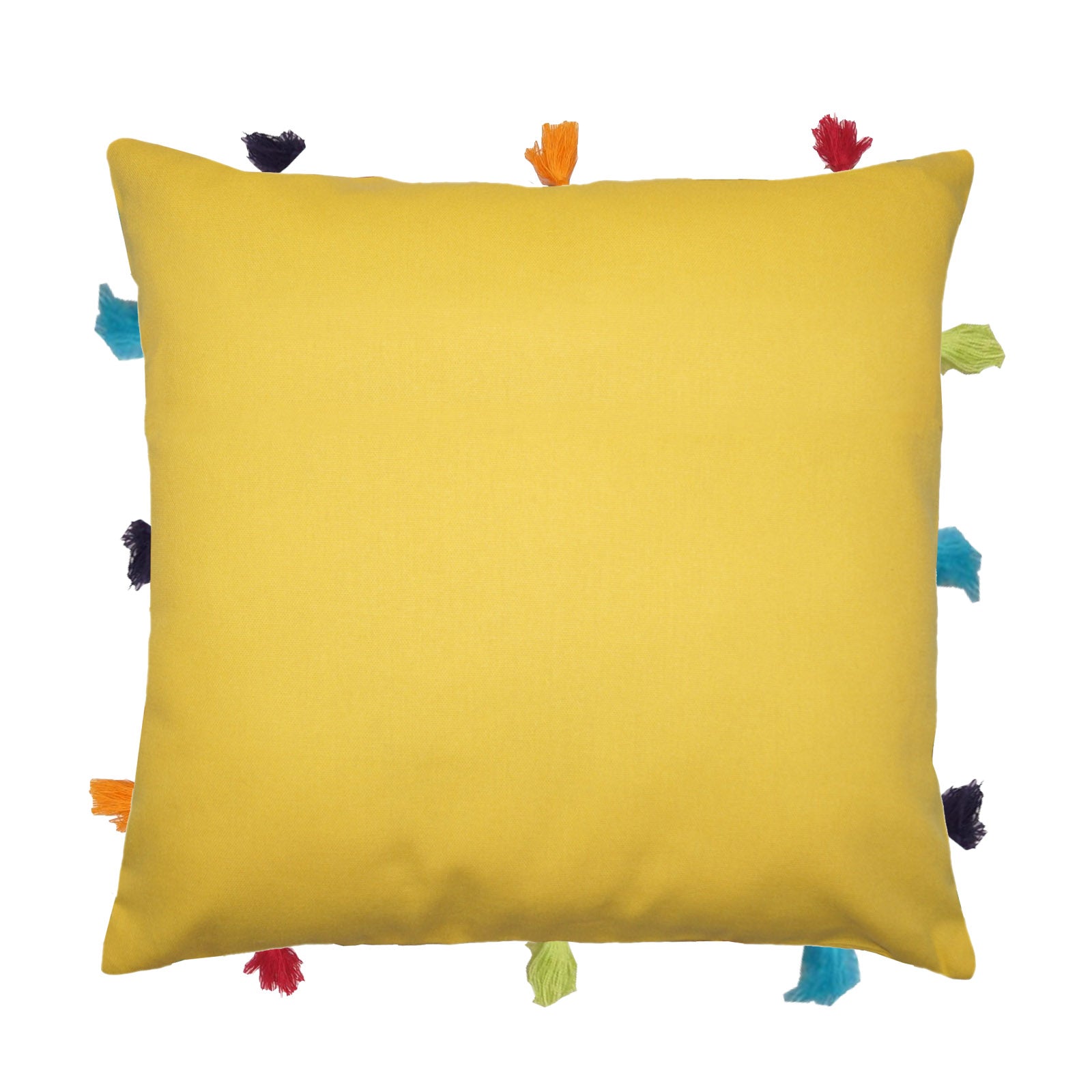 Lushomes cushion cover 12x12, boho cushion covers, sofa pillow cover, cushion covers with tassels, cushion cover with pom pom (12x12 Inches, Set of 1,Yellow )