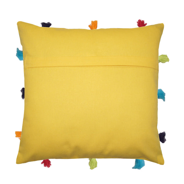 Lushomes cushion cover 12x12, boho cushion covers, sofa pillow cover, cushion covers with tassels, cushion cover with pom pom (12x12 Inches, Set of 1,Yellow )