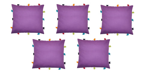 Lushomes cushion cover 12x12, boho cushion covers, sofa pillow cover, cushion covers with tassels, cushion cover with pom pom (12x12 Inches, Set of 5, Purple )