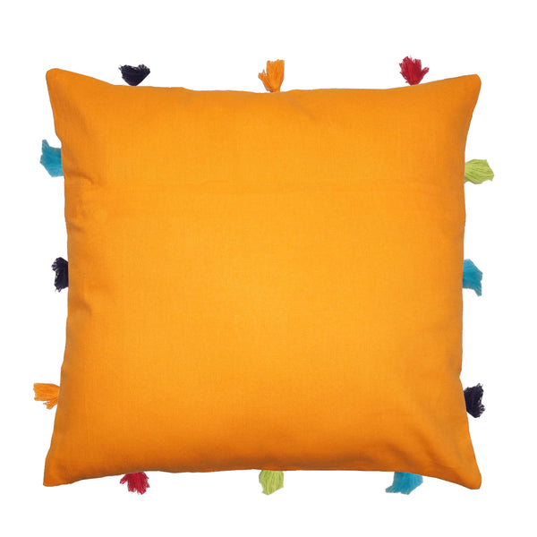 Lushomes cushion cover 12x12, boho cushion covers, sofa pillow cover, cushion covers with tassels, cushion cover with pom pom (12x12 Inches, Set of 3, orange)