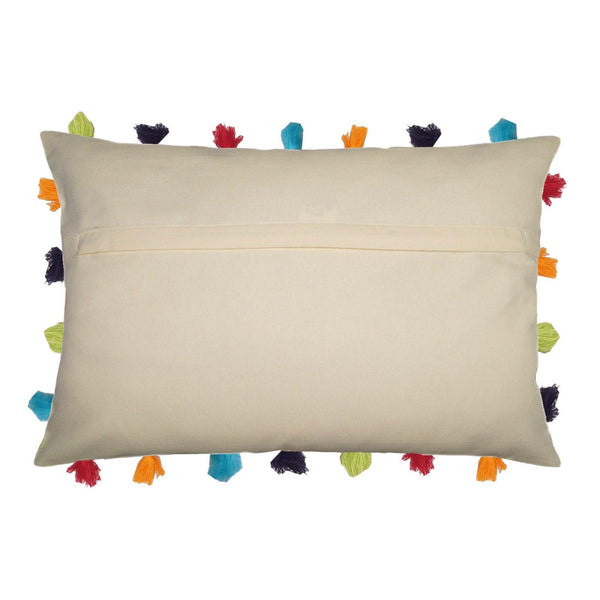 Lushomes Ecru Cushion Cover with Colorful tassels (3 pcs, 14 x 20”) - Lushomes