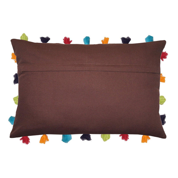 Lushomes French Roast Cushion Cover with Colorful tassels (Single pc, 14 x 20”) - Lushomes