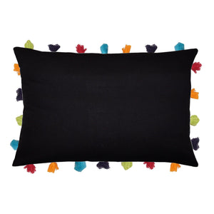 Lushomes Pirate Black Cushion Cover with Colorful tassels (Single pc, 14 x 20”) - Lushomes