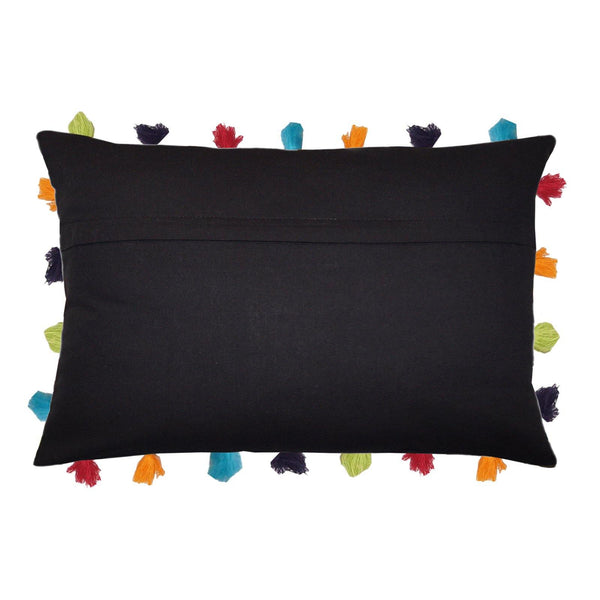 Lushomes Pirate Black Cushion Cover with Colorful tassels (3 pcs, 14 x 20”) - Lushomes