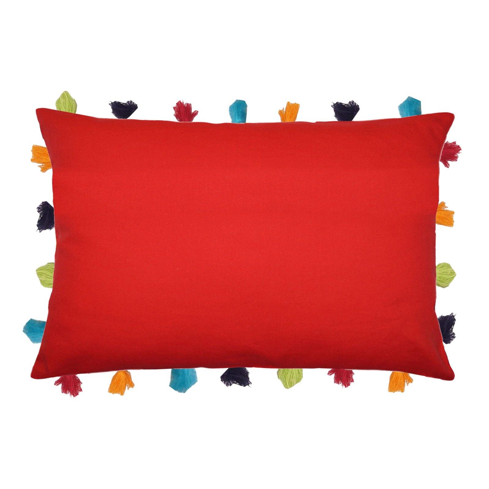 Lushomes Tomato Cushion Cover with Colorful tassels (Single pc, 14 x 20”) - Lushomes