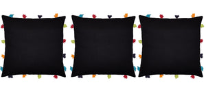 Lushomes Pirate Black Cushion Cover with Colorful tassels (3 pcs, 14 x 14”) - Lushomes