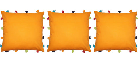 Lushomes Sun Orange Cushion Cover with Colorful tassels (3 pcs, 14 x 14”) - Lushomes