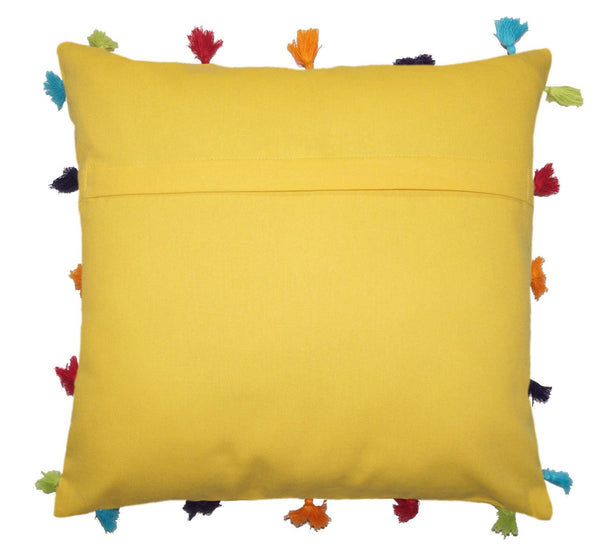 Lushomes Lemon Chrome Cotton Cushion Cover with Pom Pom - Pack of 1 - Lushomes