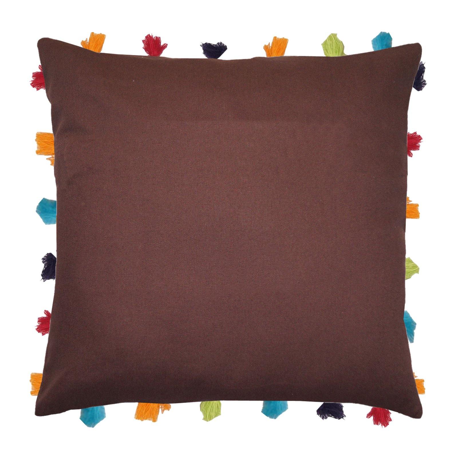 Lushomes French Roast Cushion Cover with Colorful tassels (Single pc, 18 x 18”) - Lushomes