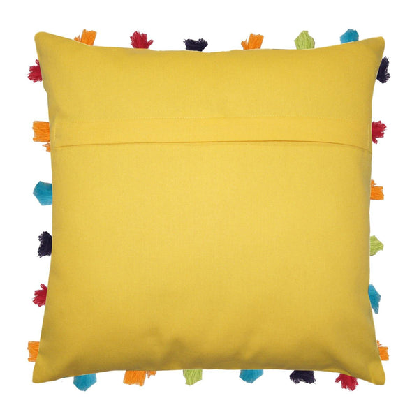 Lushomes Lemon Chrome Cushion Cover with Colorful tassels (3 pcs, 18 x 18”) - Lushomes