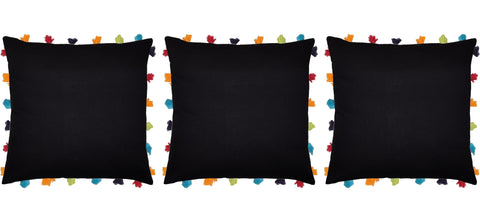 Lushomes Pirate Black Cushion Cover with Colorful tassels (3 pcs, 18 x 18”) - Lushomes
