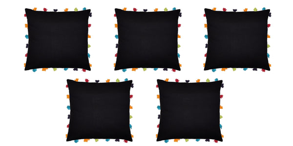 Lushomes Pirate Black Cushion Cover with Colorful tassels (5 pcs, 18 x 18”) - Lushomes